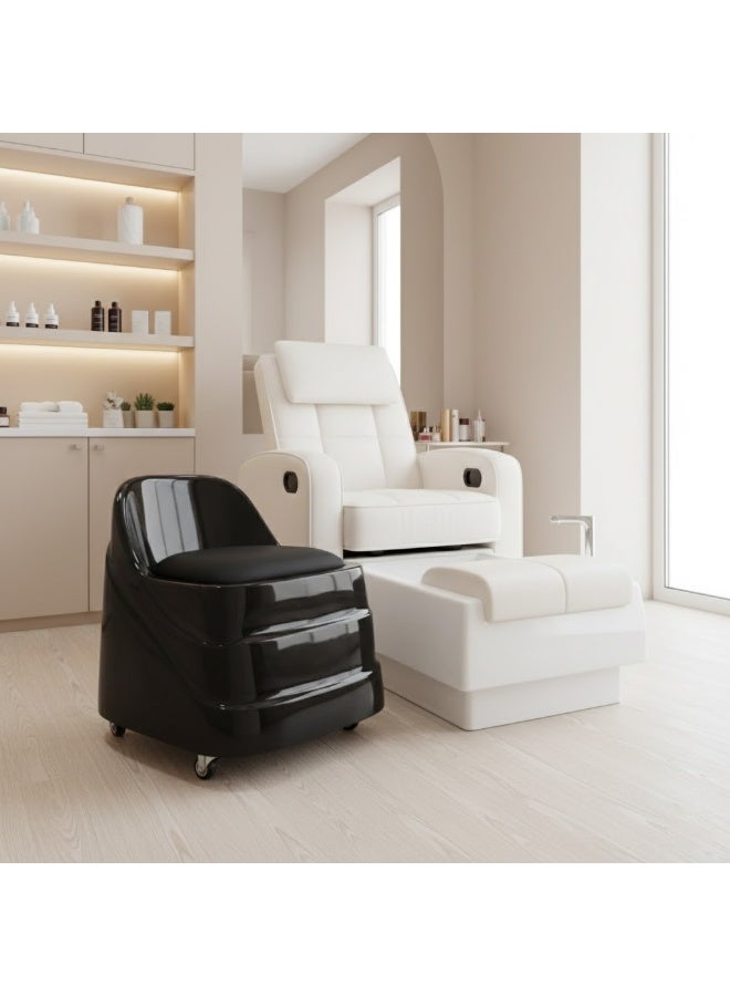 كرسي ستول جلوبالستار باللون الأسود مع مقعد جلدي – كرسي دوار قوي لصالونات التجميل والمنتجعات الصحية - Image 5